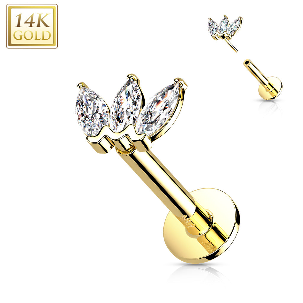 Labrets - 14 Karat Gold Threadless With 3 Marquise Gems