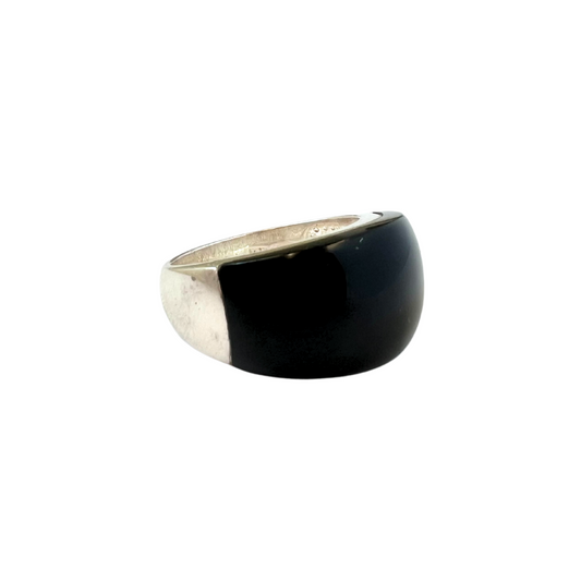 Sterling silver ring with black onyx in the middle.