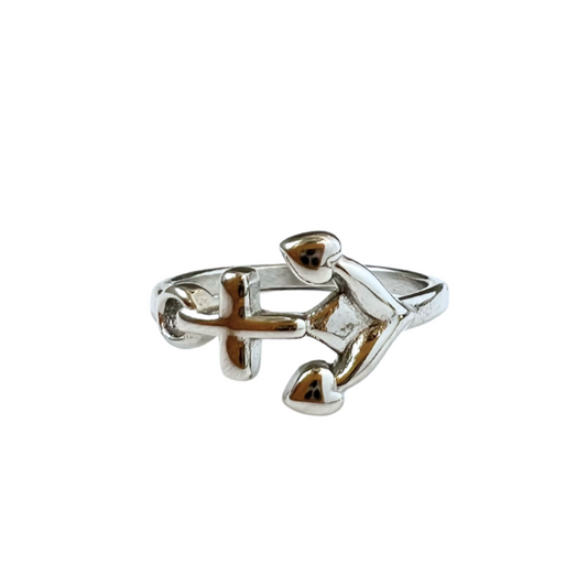 Stainless steel ring with anchor.