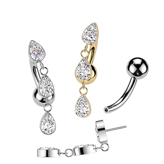 Belly Ring - TITANIUM Threadless Reverse 3 Teardrop