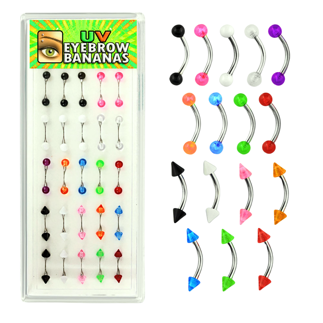 Display Of 25 Acrylic Bead Curved Barbell