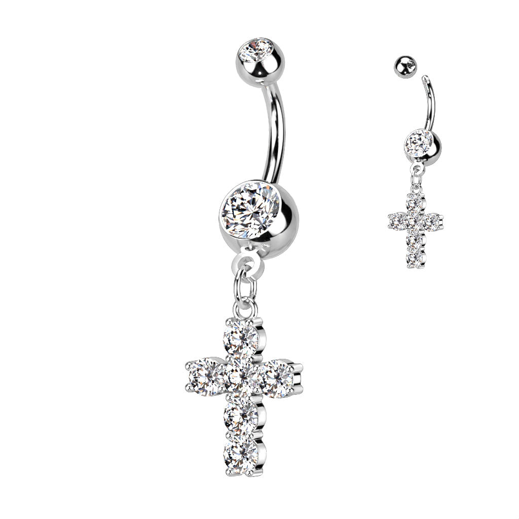 Belly Ring - 6 CZ Cross