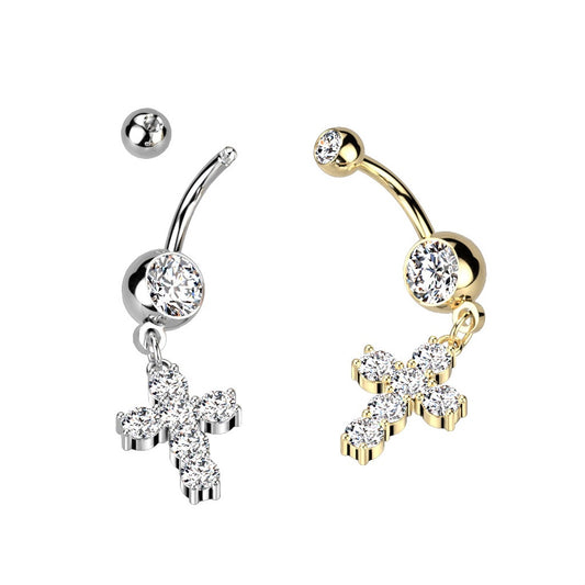 Belly Ring - 6 CZ Cross