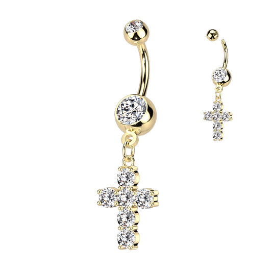 Belly Ring - 6 CZ Cross