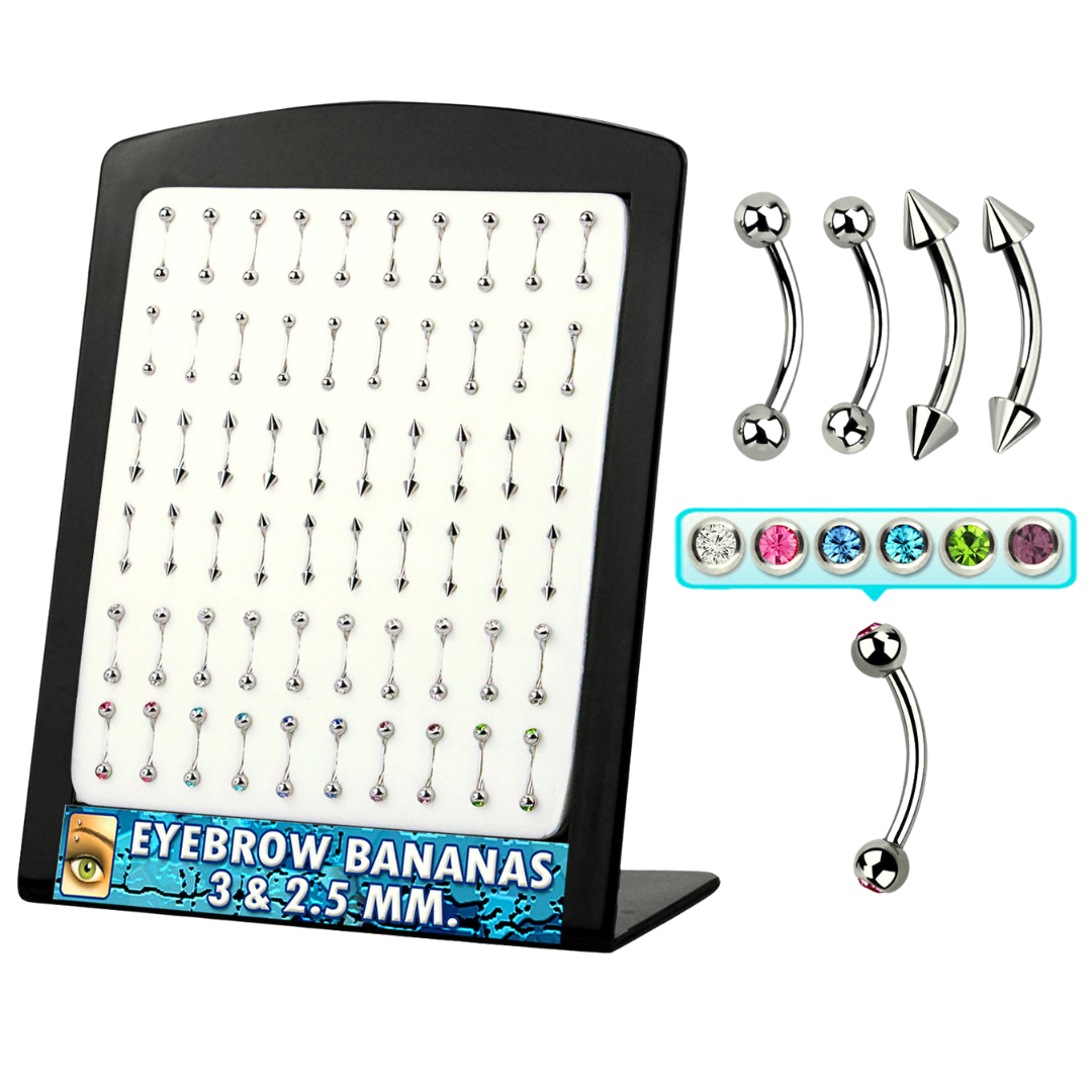 Display Of 60 Eyebrow Curved Barbells