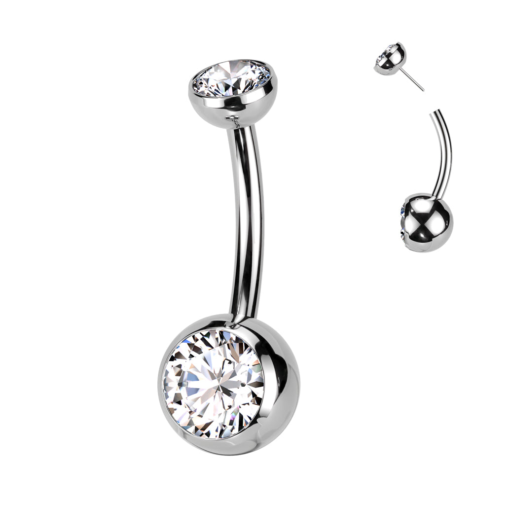 Belly Ring - TITANIUM - Double Jewel Threadless