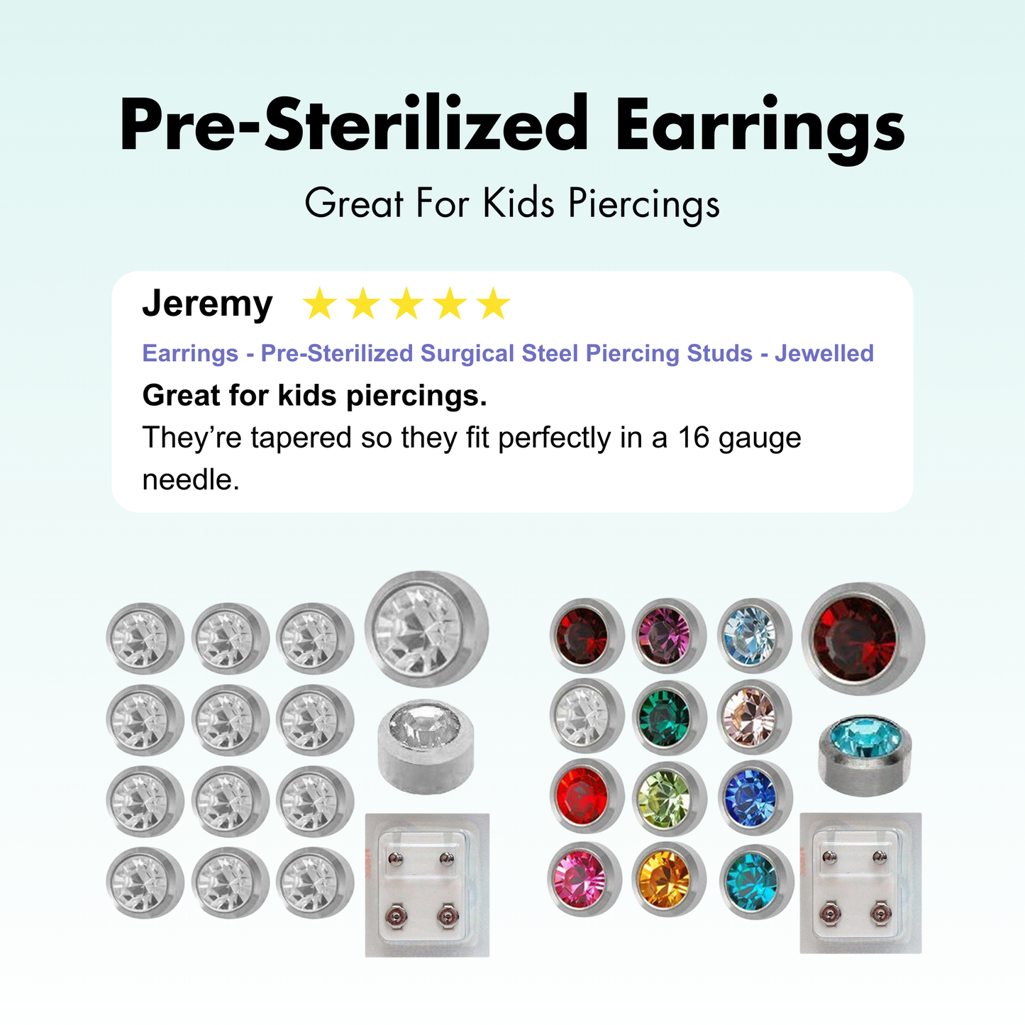 Earrings - Pre-Sterilized Surgical Steel Piercing Studs - Jewelled
