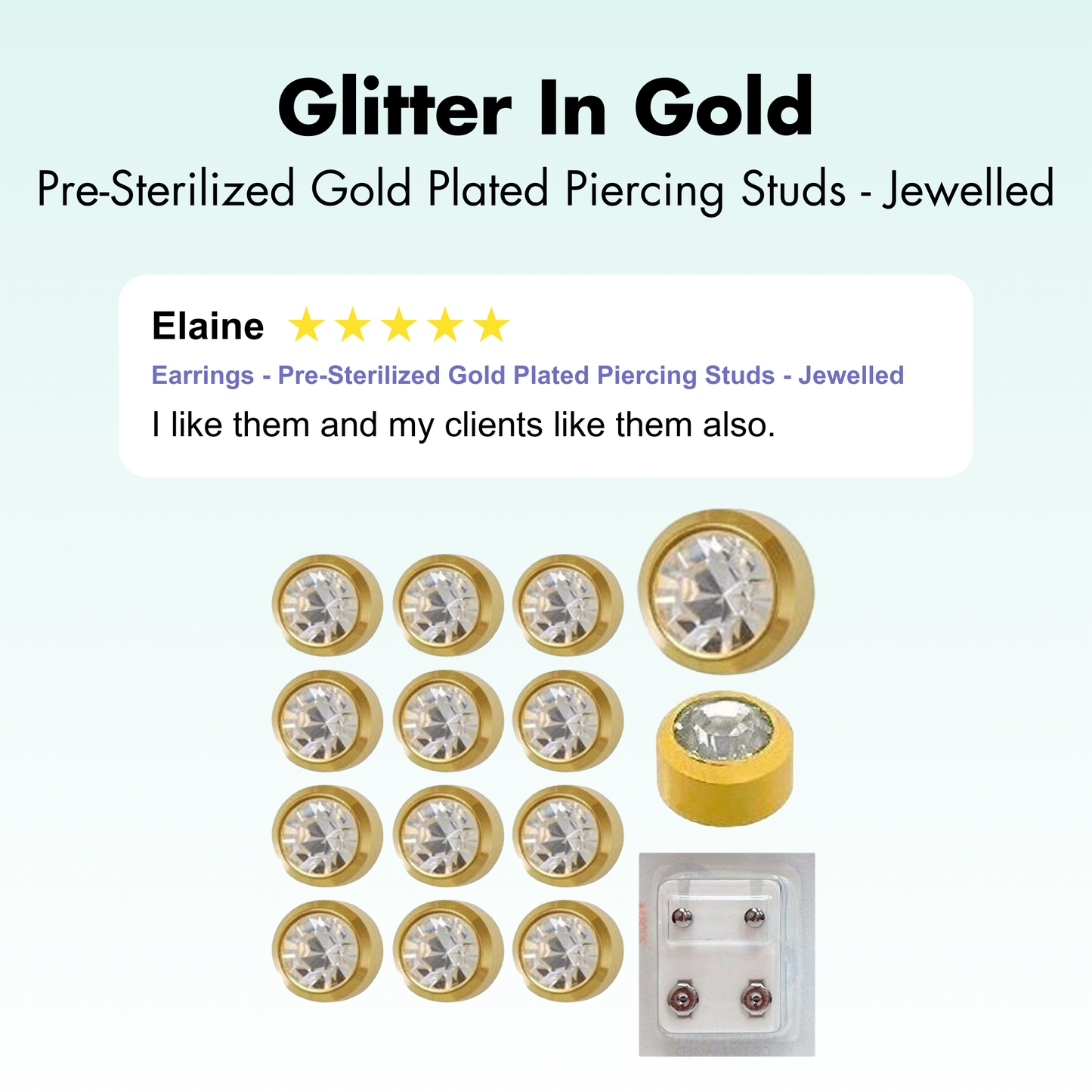 Earrings - Pre-Sterilized Gold Plated Piercing Studs - Jewelled
