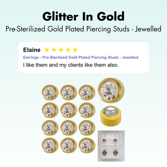 Earrings - Pre-Sterilized Gold Plated Piercing Studs - Jewelled