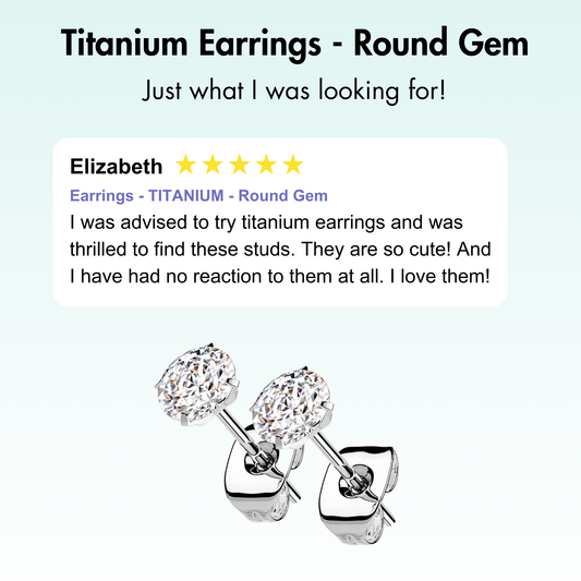 Earrings - TITANIUM - Round Gem