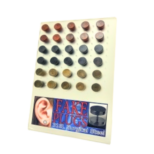 Display Of 15 Pairs Faux Wood Plugs
