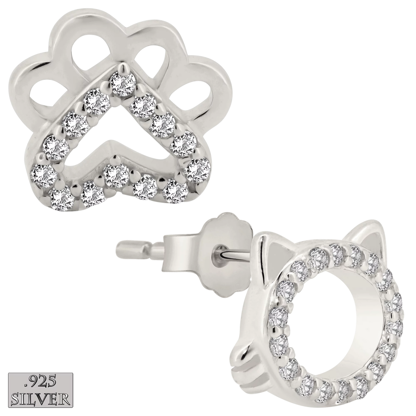 Earrings - Silver Paw & Kitty Face