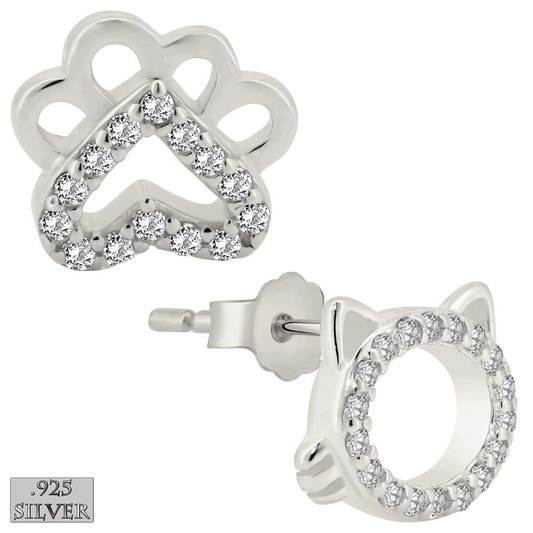 Earrings - Silver Paw & Kitty Face