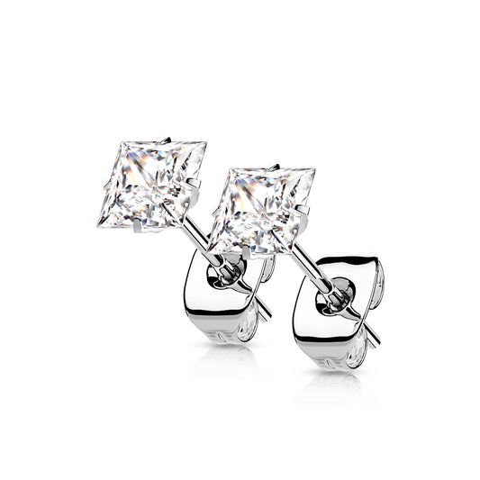 Earrings - TITANIUM - Square Gem