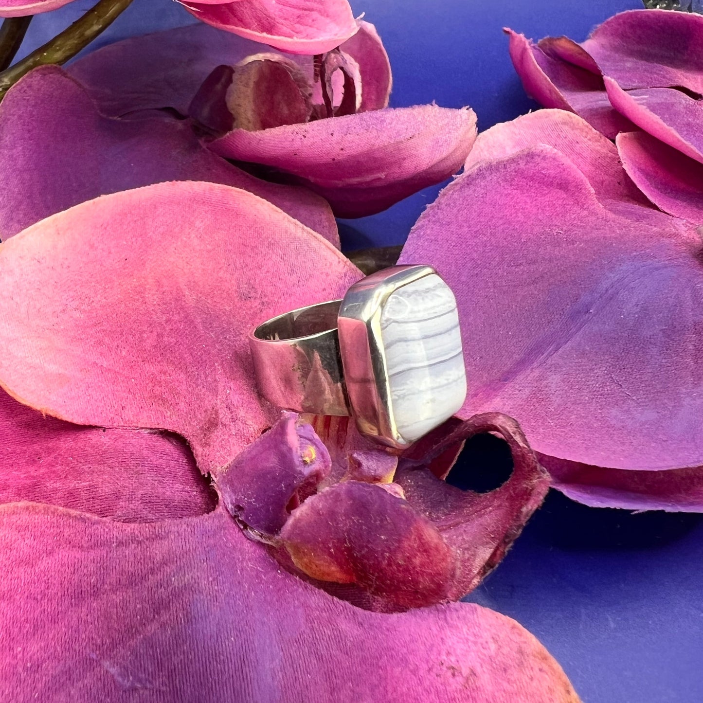 Rings - Light Blue Striped Gemstone