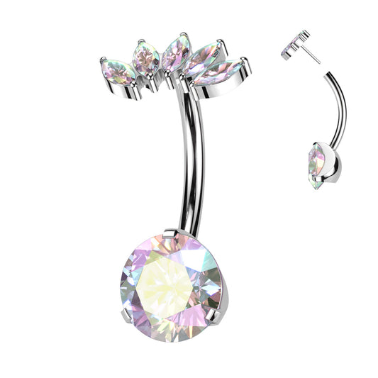 Belly Ring - TITANIUM - Threadless 5 Marquise Gems