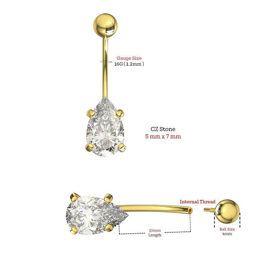 Curved Barbell - 14 Karat Gold Teardrop Gem