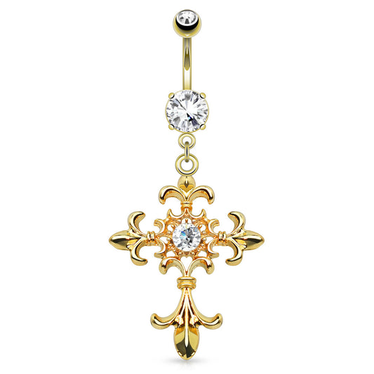 Belly Ring - Fleur De Lis Cross