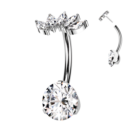 Belly Ring - TITANIUM - Threadless 5 Marquise Gems