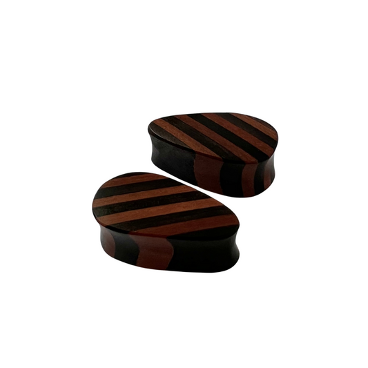 Last Chance Packs - Organics Pairs - Striped Wood Teardrop Plug