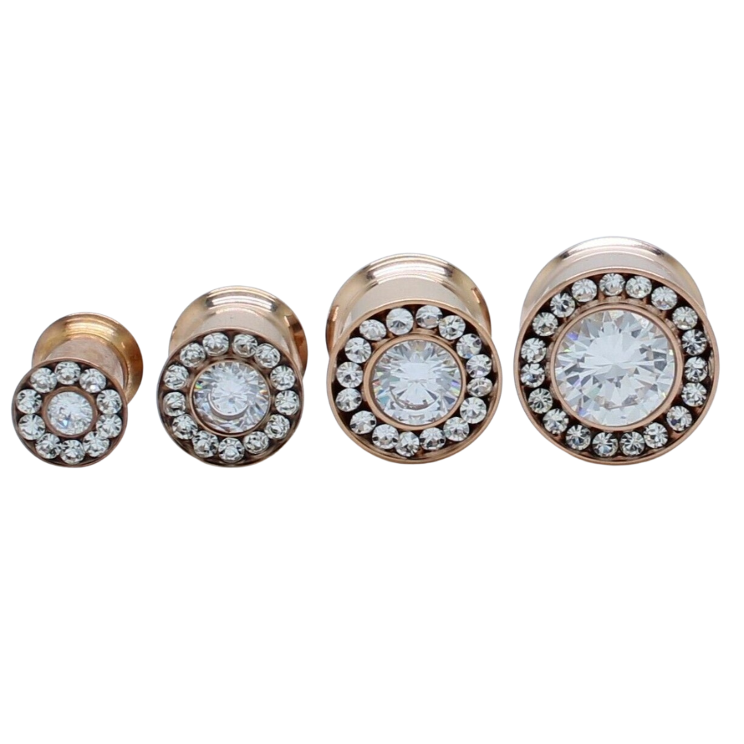 Last Chance Packs - Tunnels / Plugs Pairs - Rose Gold Center Gem Tunnels