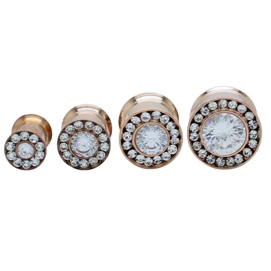 Last Chance Packs - Tunnels / Plugs Pairs - Rose Gold Center Gem Tunnels