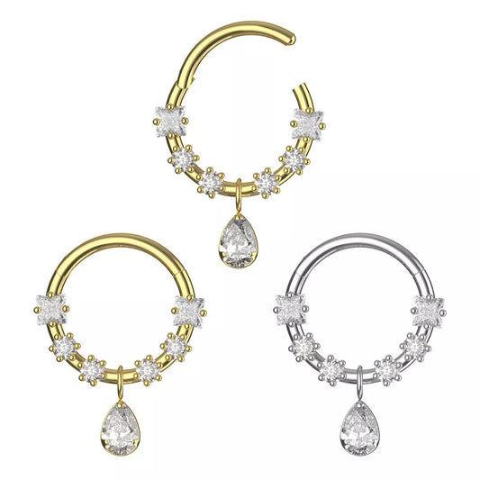 Segment Ring - CZ Gems And Teardrop Dangle