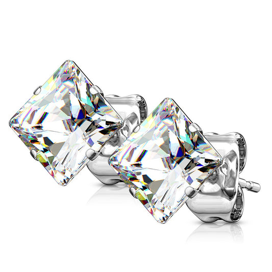 Earrings - Surgical Steel Square Gems 10 Pair