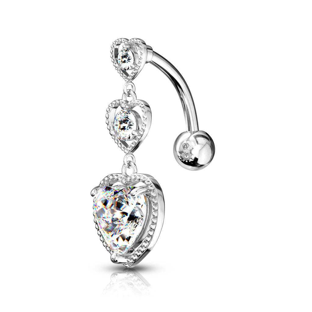 Belly Ring - Reverse Triple Heart