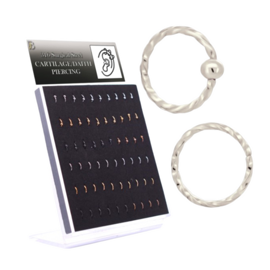 Display Of 60 Twisted CBR Nose Hoops