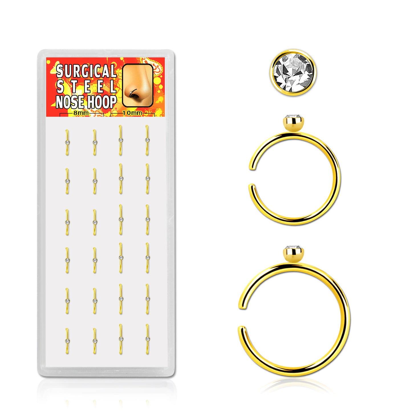 Nose Hoops - Box of Gold Plated 1 Gem
