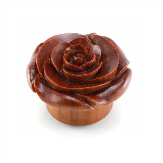 Large gauge sabo wood double flared plugs with a gorgeous carved flower.