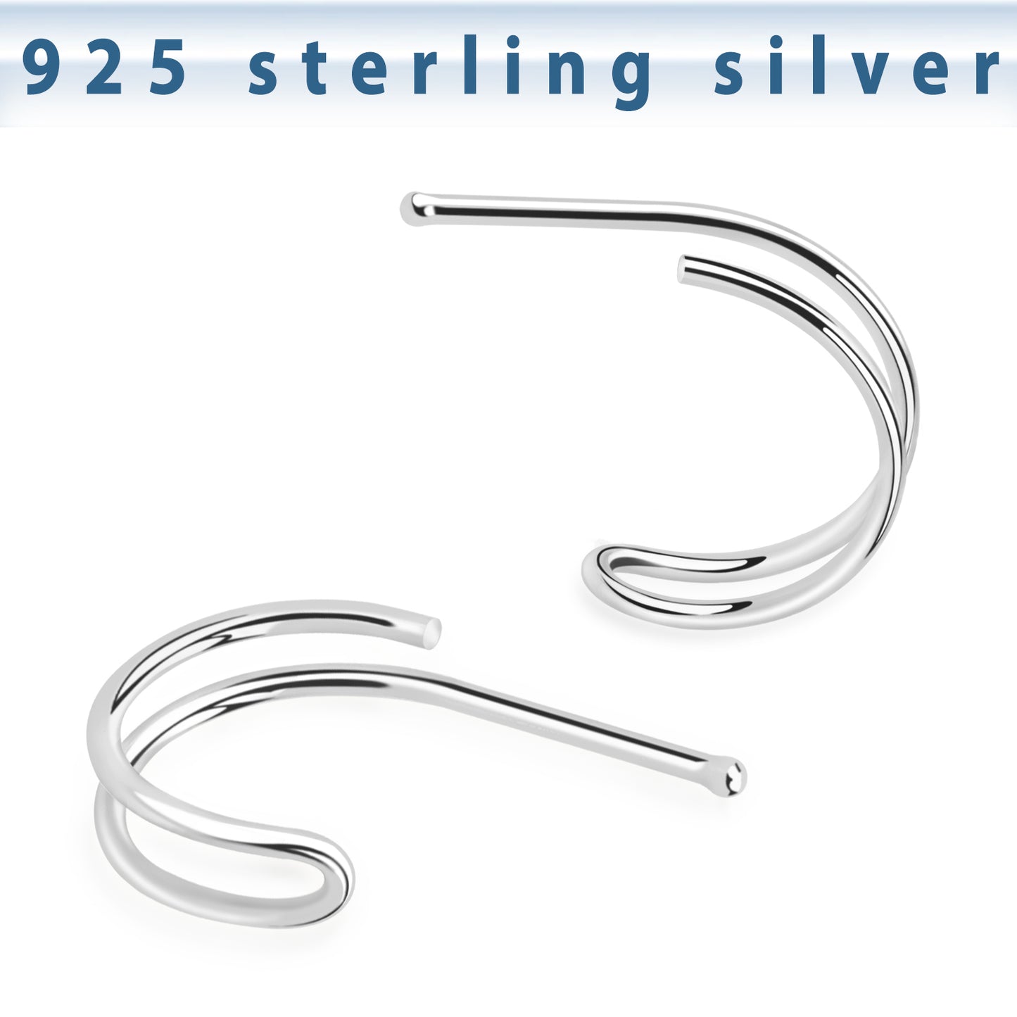 The look of two Sterling silver nose bone that looks like a double nose hoop. 20g nose bone with choice of 8mm or 10mm hoop.
