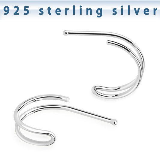 The look of two Sterling silver nose bone that looks like a double nose hoop. 20g nose bone with choice of 8mm or 10mm hoop.