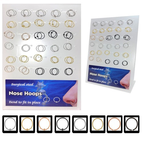 Display Of 60 Twisted CBR Nose Hoops