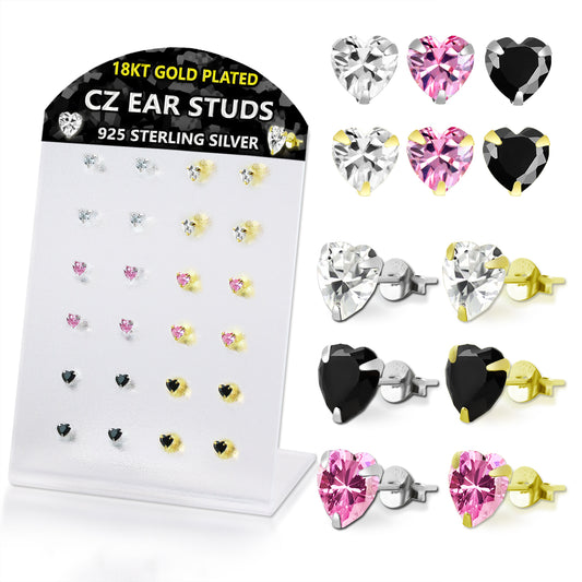 Earrings - Display Board - Silver & Gold Plated Hearts
