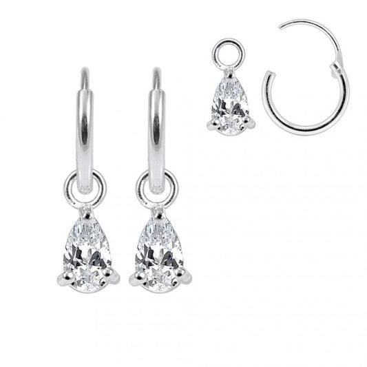 Sterling silver hoops with a dangly teardrop shaped cubic zirconia.
