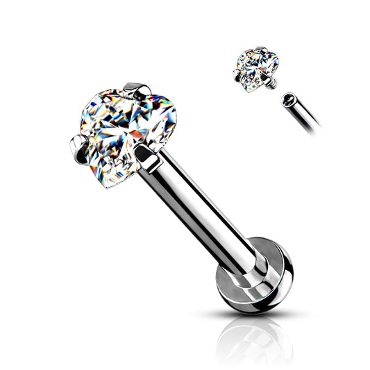 Labrets - IT Prong Set Heart Gem