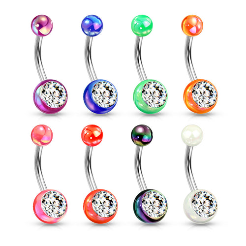 Belly Ring - Metallic Coated Gem