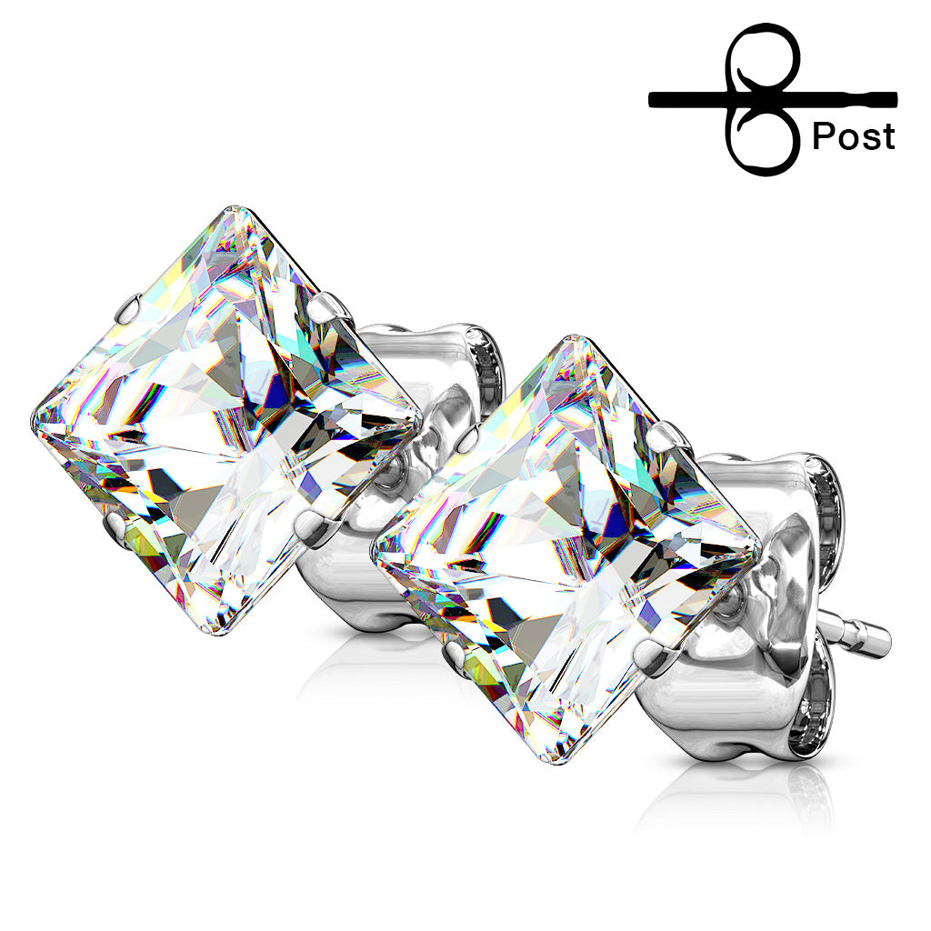 Earrings - Surgical Steel Large Square Gems 5 PAIR