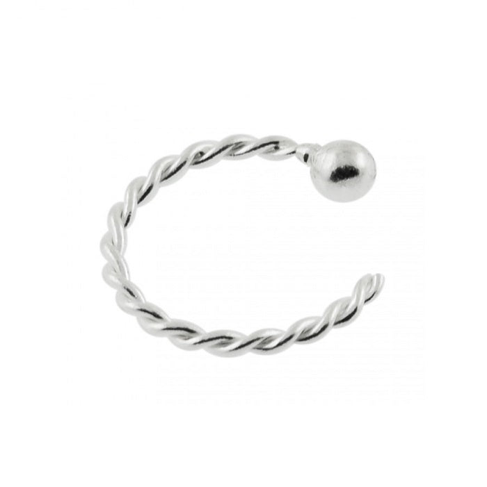 Versatile 925 sterling silver twisted nose hoops for all nose piercings. Just insert the hoop from the inside of the nostril and feed it through and the little disk on the end keeps the hoop from sliding all the way through the nostril. The hoop stays open, so no need to "do it up" or close it in any way.