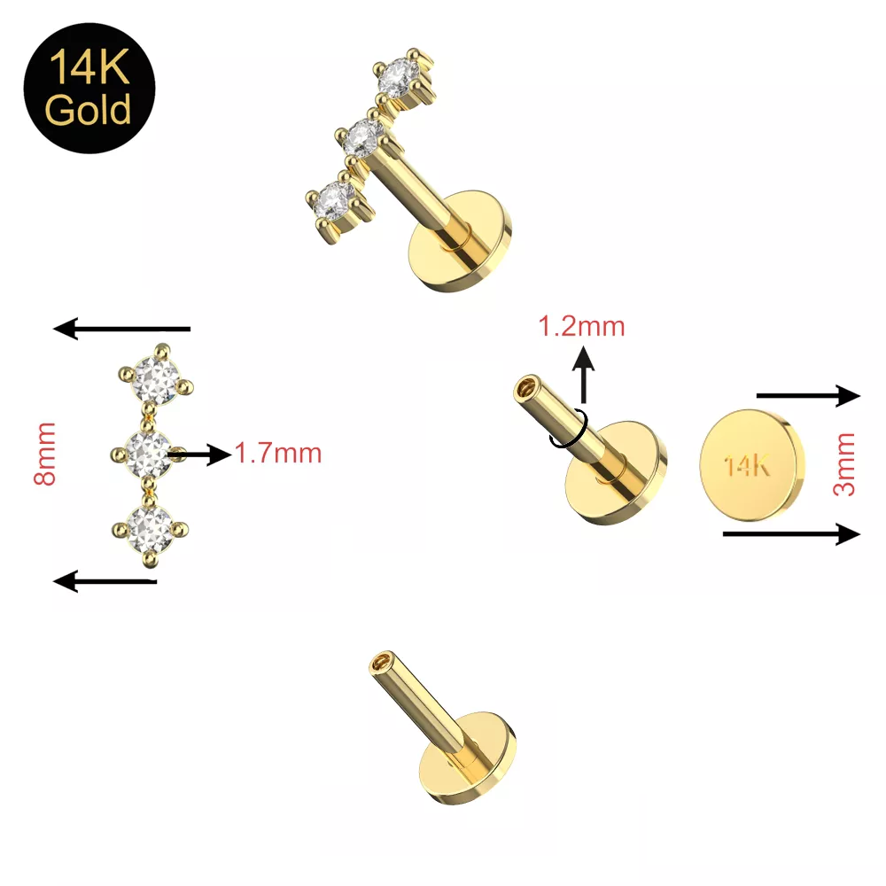 Labrets - 14 Karat Gold IT Triple Gem