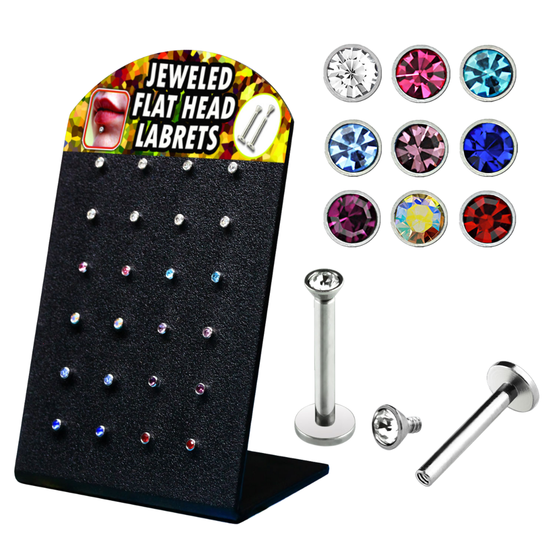 Display Of 24 IT Jewelled Labrets – Piercing King