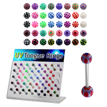 Display Of 40 Designed Tongue Barbells