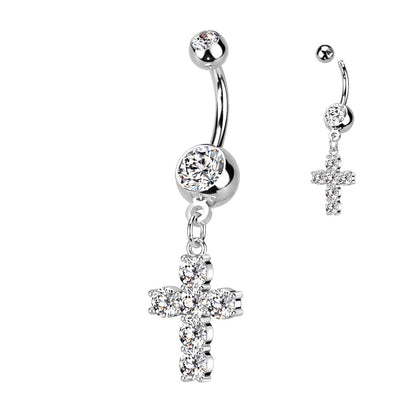 Belly Ring - 6 CZ Cross