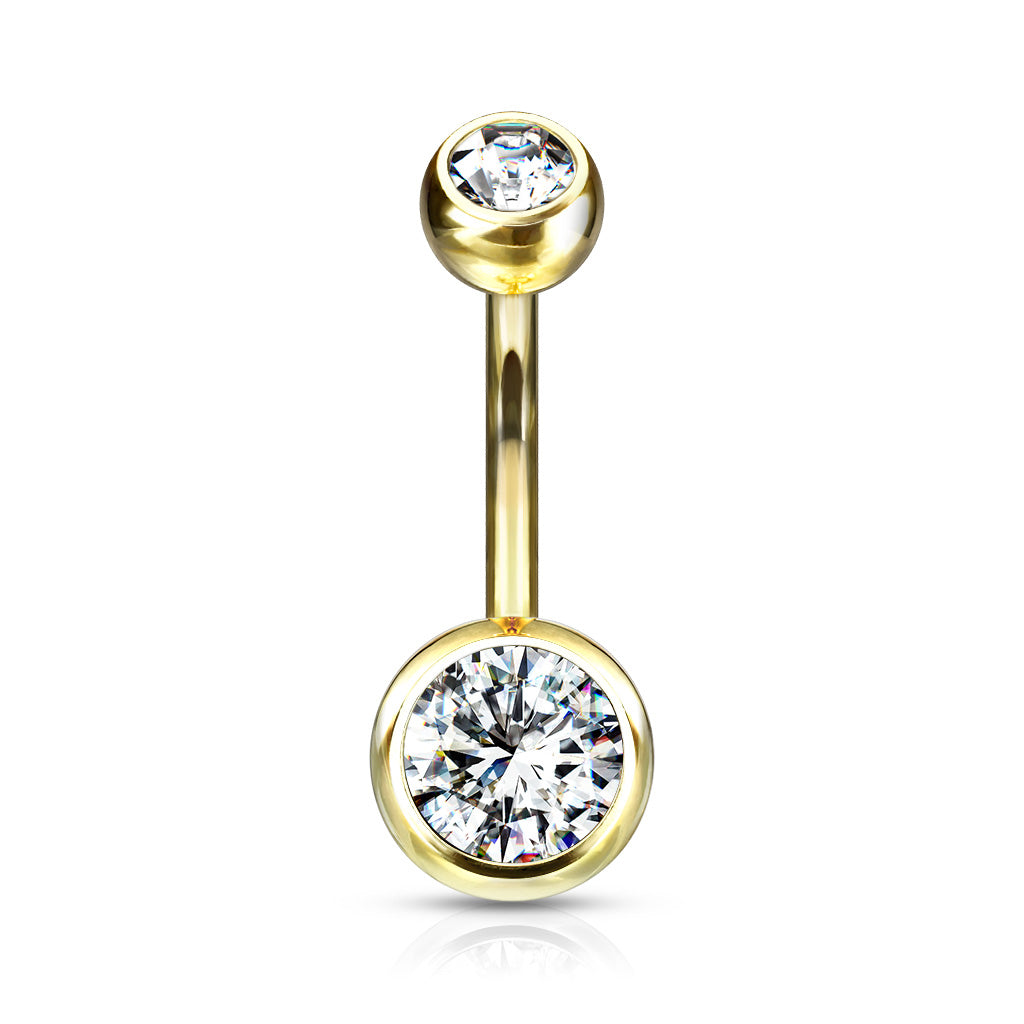 Belly Ring - TITANIUM - Gold Plated Double Jewel