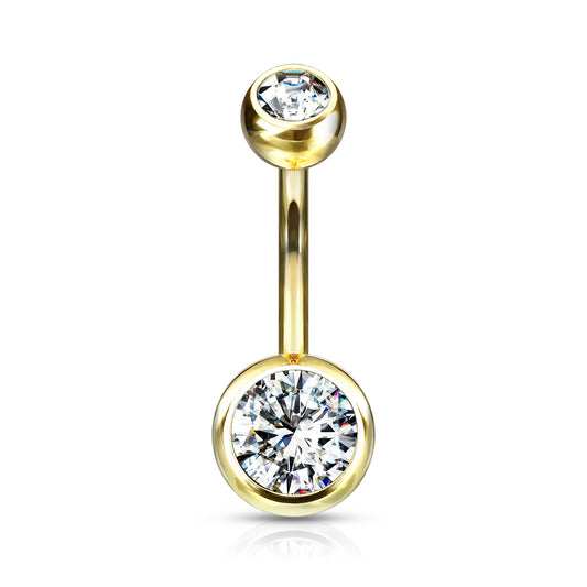 Belly Ring - TITANIUM - Gold Plated Double Jewel