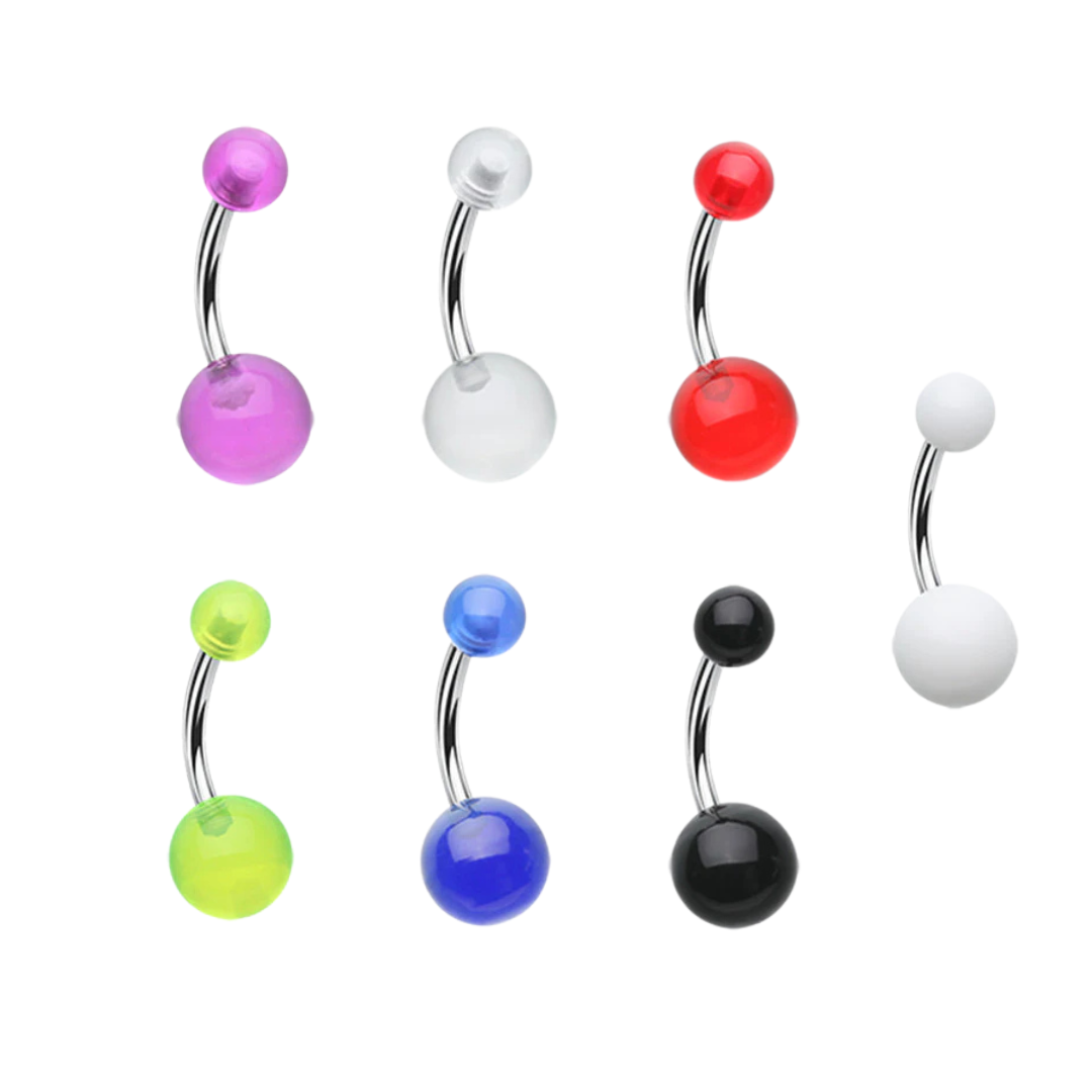 Belly Ring - SS With Acrylic Balls
