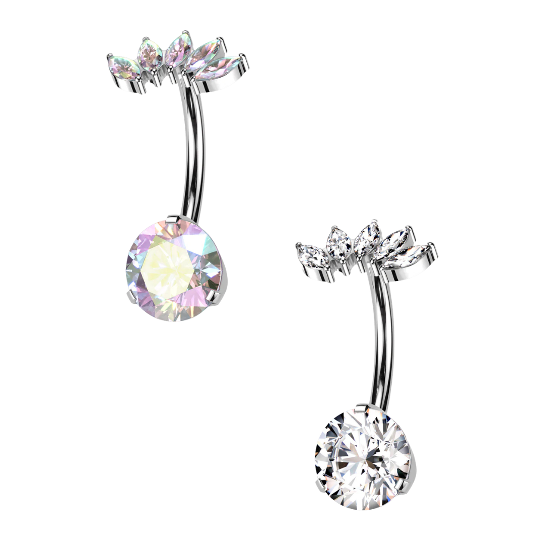 Belly Ring - TITANIUM - Threadless 5 Marquise Gems