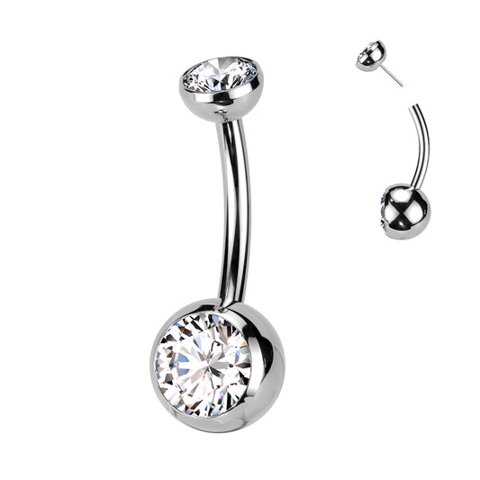 Belly Ring - TITANIUM - Double Jewel Threadless